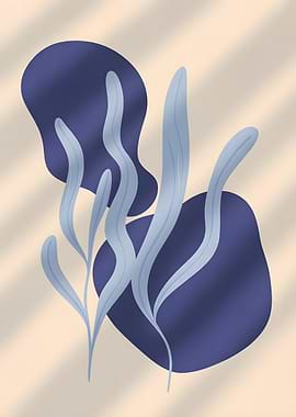 Abstract Floral Art with Blue Accents