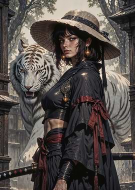 Warrior Woman with White Tiger