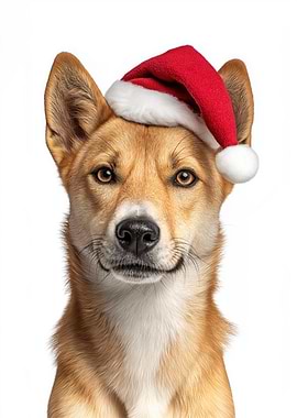 Dingo with Santa Hat Portrait