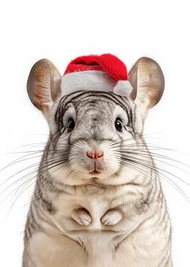 Chinchilla wearing a Santa hat