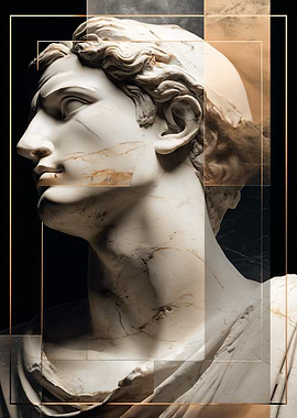 Marble Bust with Geometric Overlay