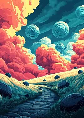 Surreal Landscape with Stone Path