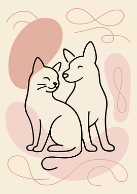 Minimalist Cat and Dog Illustration