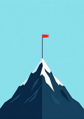 Mountain Peak with Flag Illustration