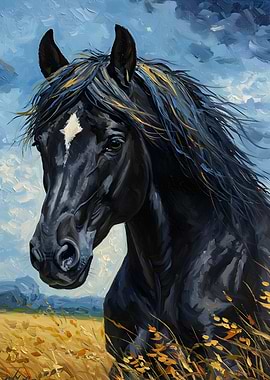 Black Horse Portrait Painting