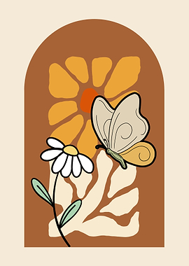 Butterfly and Daisy Floral Illustration