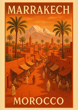 Marrakech, Morocco Travel Poster