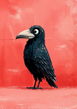 Stylized Crow Illustration on Red Background