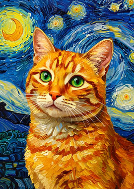 Cat in Starry Night Style