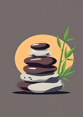 Zen Stone Stack with Bamboo