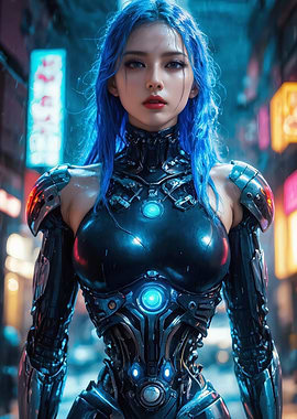 Cyberpunk Girl with Blue Hair