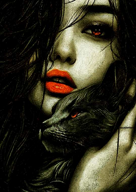 Woman with Black Cat Portrait