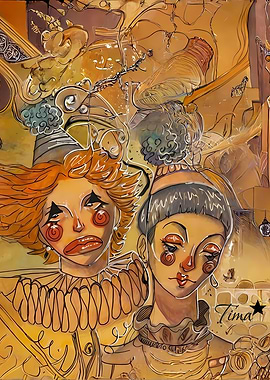 Two Clowns in Golden Hues