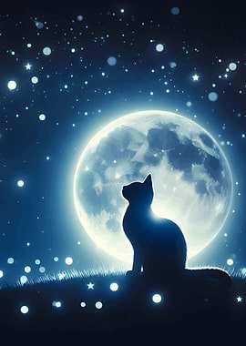 Cat Silhouette Under Moonlight