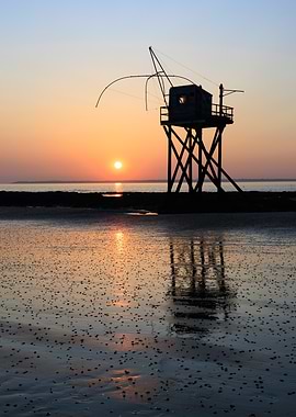 Fishing Hut Silhouette at Sunset