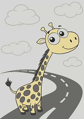 Cartoon Giraffe on a Road