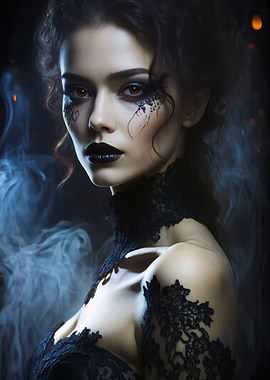 Gothic Woman with Lace and Smoke