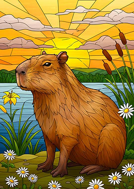 Capybara by the Lake at Sunset