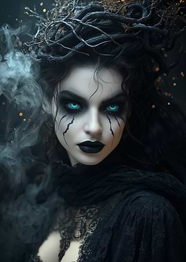 Dark Witch Portrait with Glowing Eyes