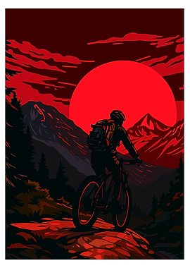 Mountain Biker at Sunset Illustration