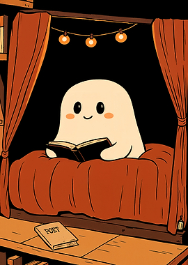 Cute Ghost Reading a Book