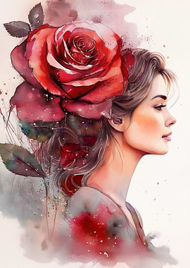 Woman with Rose Watercolor Portrait
