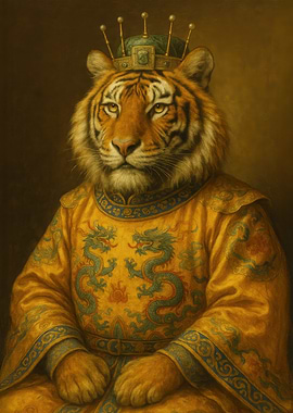 Tiger King Portrait - Asian Emperor Tiger Vintage Imperial
