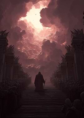 Monk on Stairs to Cloudy Heaven