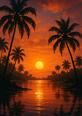 Tropical Sunset with Palm Trees