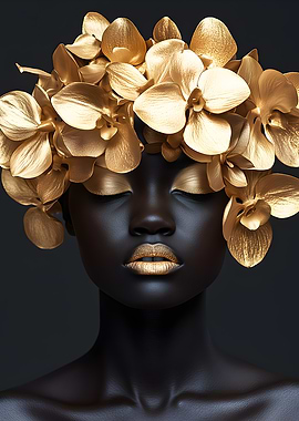 Golden Orchid Woman Portrait