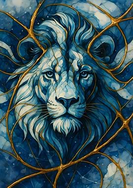 Abstract Fantasy #70 - Blue Lion with Golden Accents