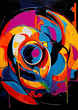 Abstract Colorful Swirl on Black