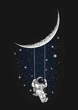 Astronaut on Moon Swing in Space