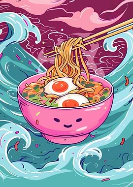 Ramen Bowl with Waves and Eggs