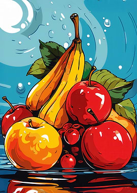 Vibrant Fruit Still Life Illustration