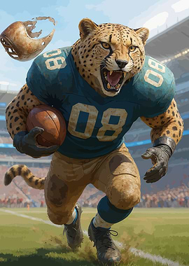 Cheetah Football Player Running with Ball