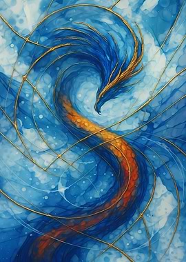 Abstract Fantasy #69 - Abstract Dragon Art with Gold Accents