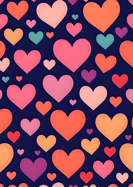 Colorful Hearts Pattern on Dark Background