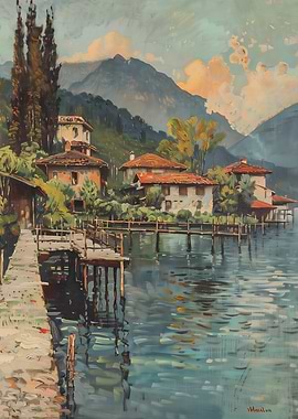 Lakeside Village Painting