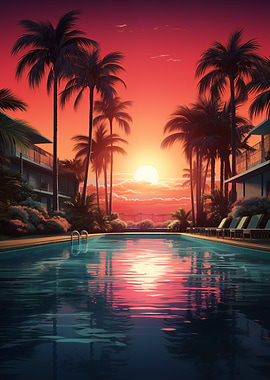 Tropical Sunset Poolside Paradise