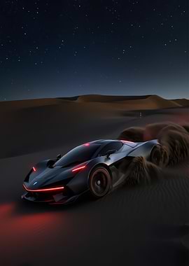 Futuristic Car in Desert Night