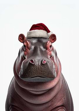 Hippo with Santa Hat