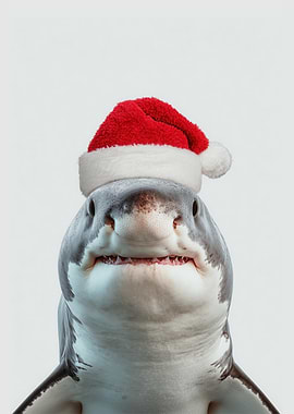 Great White Shark with Santa Hat