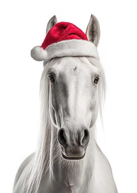 White Horse with Santa Hat
