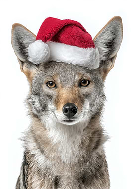 Jackal wearing a Santa hat