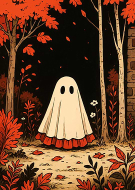 Cute Ghost in Autumn Forest