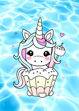 Cute Unicorn Cupcake Cartoon Illustration