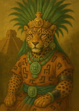 Aztec Jaguar King Portrait - Aztec Jaguar Warrior Divine Pre-Hispanic