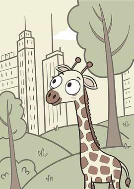 Cartoon Giraffe in City Park