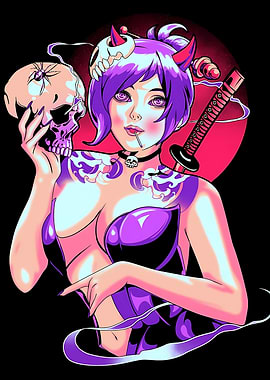 Demon Girl with Skull and Katana